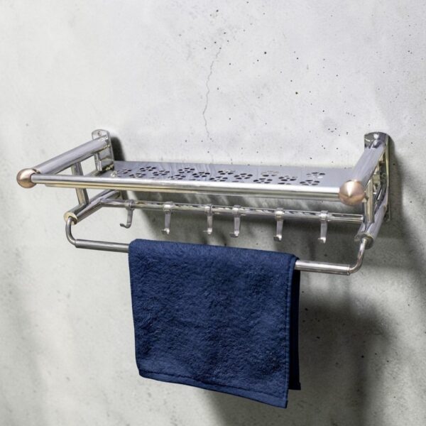 N193 ( Flower Shelf with Towel Bar and Antique Copper Ends – 60cm ) 7 Flower Shelf with Towel Bar | 60cm Stainless Steel Rack with Antique Copper Accents