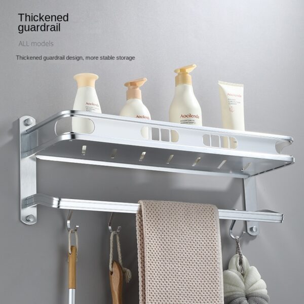Aluminum Bathroom Shelf | 60x18cm Silver Storage Rack with Towel Bar & Hooks