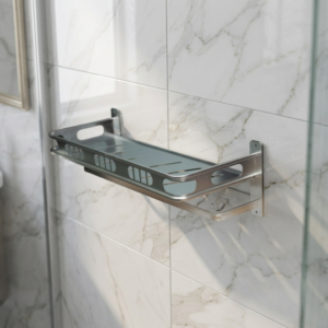 Aluminum Bathroom Shelf | 60x18cm Silver Storage Rack with Towel Bar & Hooks