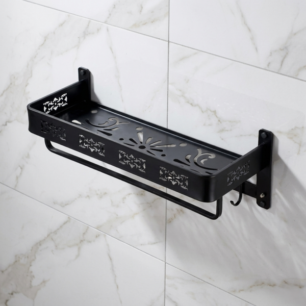 Aluminum Bathroom Shelf | 60x18cm Matte Black Multi-Purpose Storage Rack