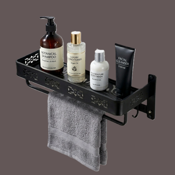 Aluminum Bathroom Shelf | 60x18cm Matte Black Multi-Purpose Storage Rack