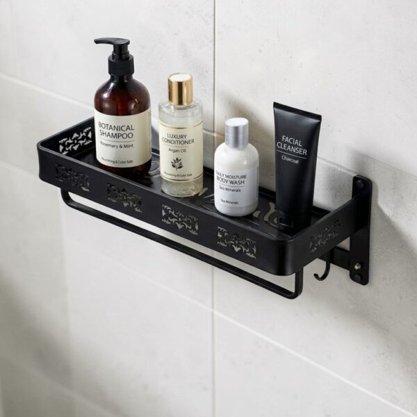 Aluminum Bathroom Shelf | 60x18cm Matte Black Multi-Purpose Storage Rack