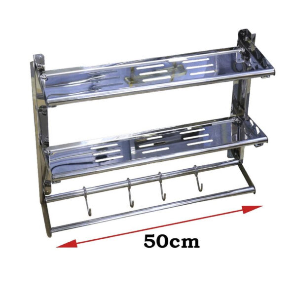 Double Glass Shelf | 40 cm Mirror Finish Stainless Steel & Tempered Glass Rack