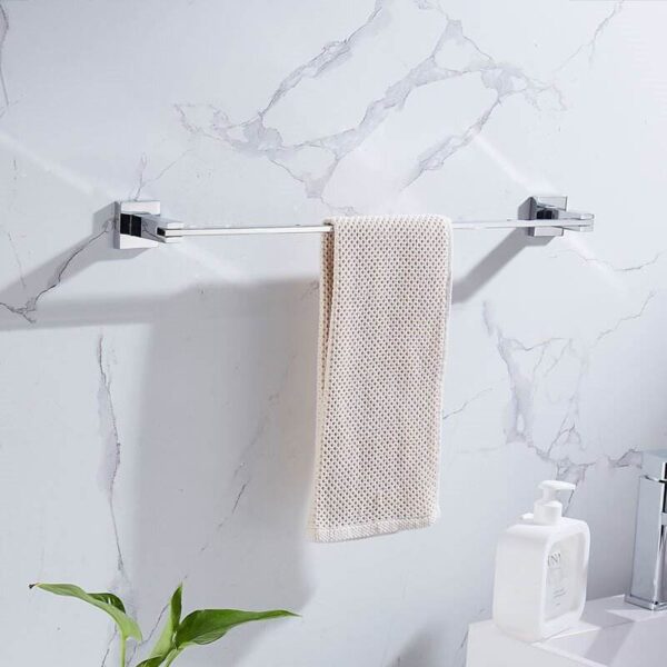 Premium Slim Square Base Towel Bar | SS304 Stainless Steel High-Gloss Wall-Mounted Rail