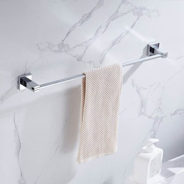 Premium Slim Square Base Towel Bar | SS304 Stainless Steel High-Gloss Wall-Mounted Rail