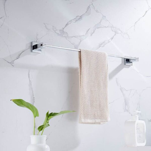 Premium Slim Square Base Towel Bar | SS304 Stainless Steel High-Gloss Wall-Mounted Rail