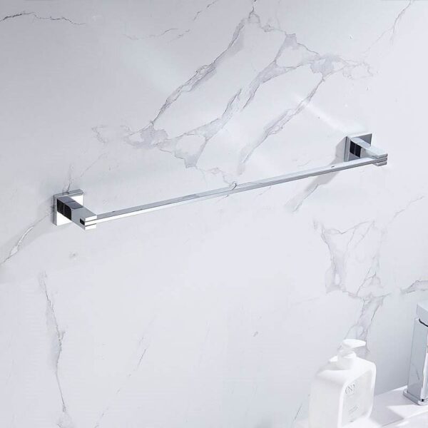 Premium Slim Square Base Towel Bar | SS304 Stainless Steel High-Gloss Wall-Mounted Rail