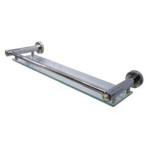 Rectangle Glass Shelf | 50 cm Tempered Glass Wall Organizer with Round Stainless Steel Base