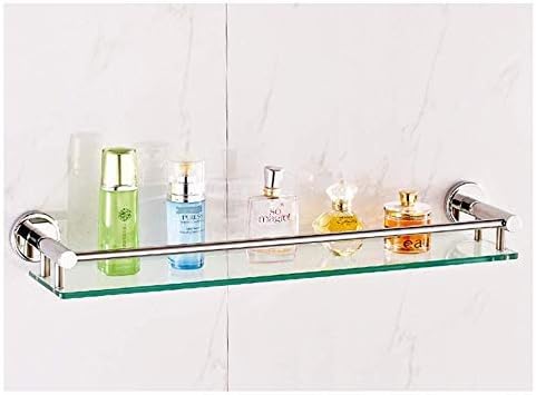 Rectangle Glass Shelf | 50 cm Tempered Glass Wall Organizer with Round Stainless Steel Base