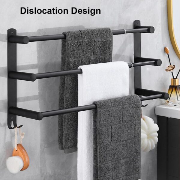Triple Towel Bar | 60cm Matte Black Multi-Tier Space-Saving Rack