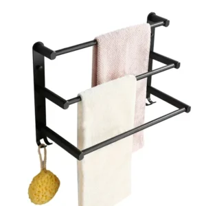 Triple Towel Bar | 60cm Matte Black Multi-Tier Space-Saving Rack