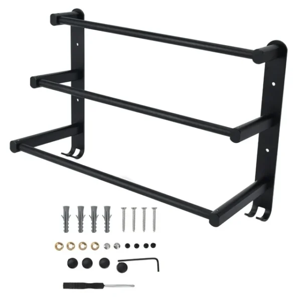 Triple Towel Bar | 60cm Matte Black Multi-Tier Space-Saving Rack