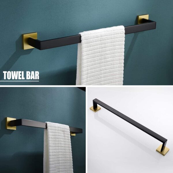 P.Square Single Towel Bar | SS304 Black & Gold Designer Bathroom Rail