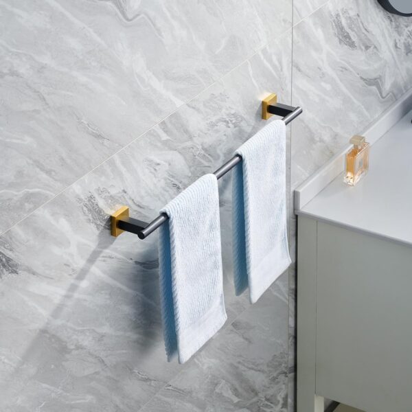 P.Square Single Towel Bar | SS304 Black & Gold Designer Bathroom Rail