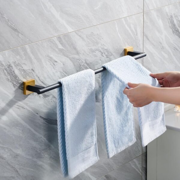 P.Square Single Towel Bar | SS304 Black & Gold Designer Bathroom Rail