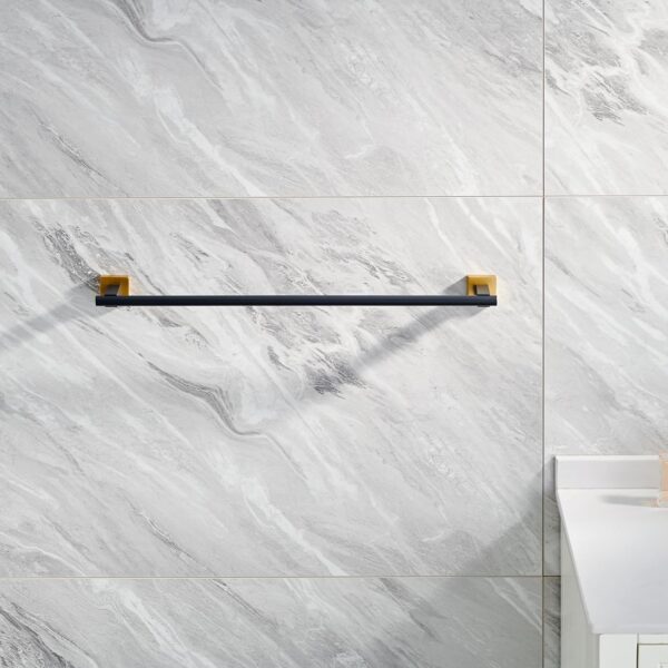 P.Square Single Towel Bar | SS304 Black & Gold Designer Bathroom Rail