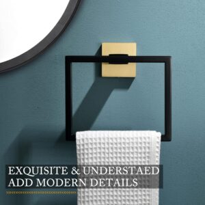 N276 – P.Square ( SS304 ) Towel Ring – Black & Gold 3 P.Square Towel Ring | SS304 Black & Gold Designer Hand Towel Holder with Square Base