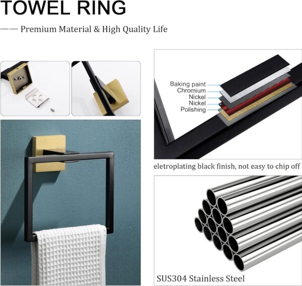 P.Square Towel Ring | SS304 Black & Gold Designer Hand Towel Holder with Square Base