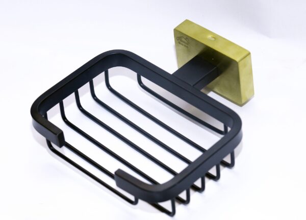 N277 P square Soap holder black & Gold 2 Premium Square Soap Holder | Black & Gold SS304 Wall-Mounted Wire Rack