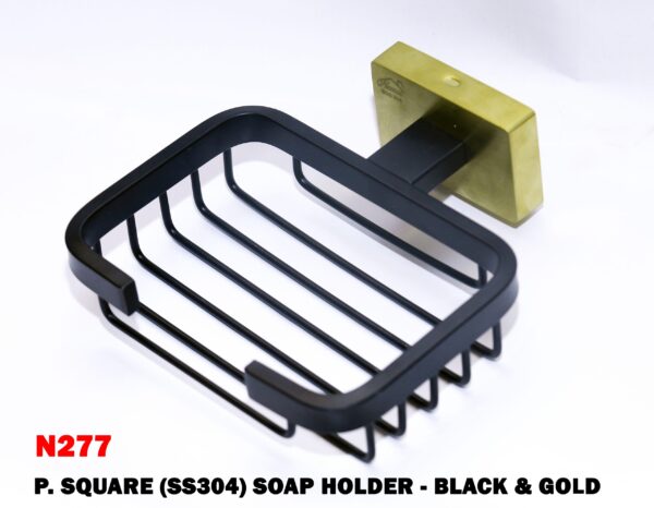 N277 P square Soap holder black & Gold Premium Square Soap Holder | Black & Gold SS304 Wall-Mounted Wire Rack