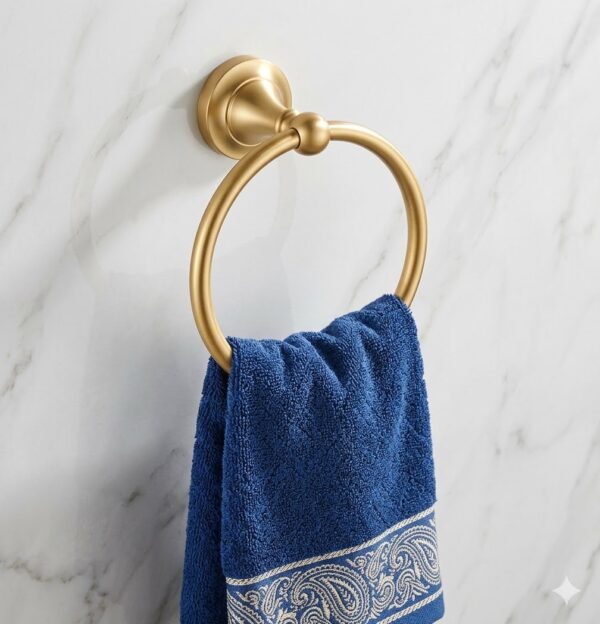 High Density Towel Ring | Champagne Gold Circular Hand Towel Holder with Domed Base