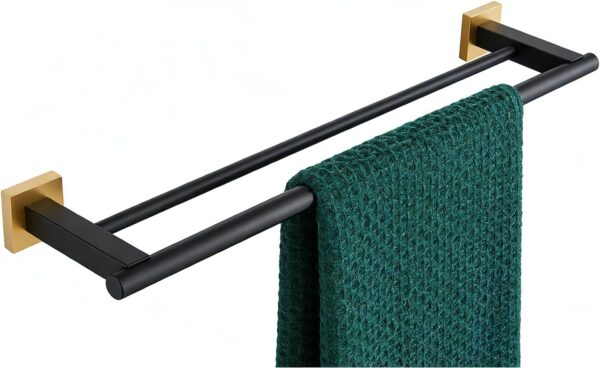 P.Square Double Towel Bar | SS304 Black & Gold Luxury Dual-Rail Bathroom Rack