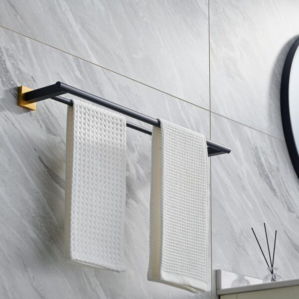 P.Square Double Towel Bar | SS304 Black & Gold Luxury Dual-Rail Bathroom Rack