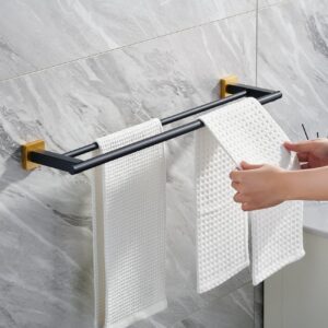 N289 – P.Square ( SS3304 ) Double Towel Bar – Black & Gold 5 P.Square Double Towel Bar | SS304 Black & Gold Luxury Dual-Rail Bathroom Rack