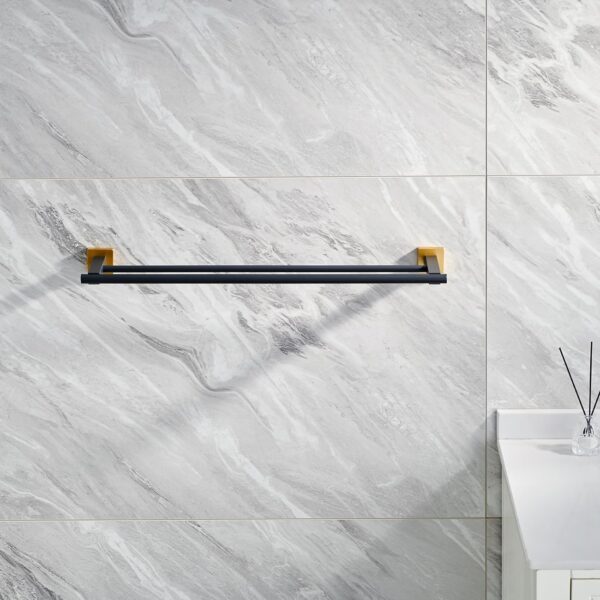 P.Square Double Towel Bar | SS304 Black & Gold Luxury Dual-Rail Bathroom Rack