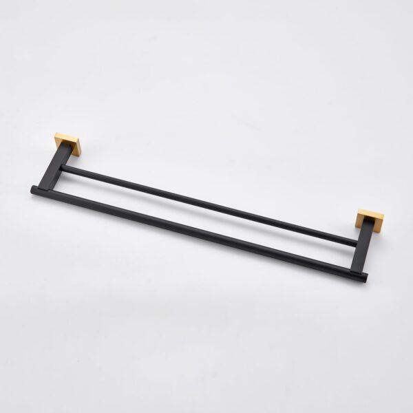 P.Square Double Towel Bar | SS304 Black & Gold Luxury Dual-Rail Bathroom Rack