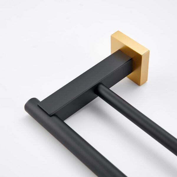 P.Square Double Towel Bar | SS304 Black & Gold Luxury Dual-Rail Bathroom Rack