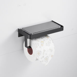 N296 – Tissue Holder with a Shelf – Gun Grey 4 Premium Tissue Holder | Gun Grey Matte-Finish SS304 Stainless Steel Paper Holder with Integrated Smartphone Shelf