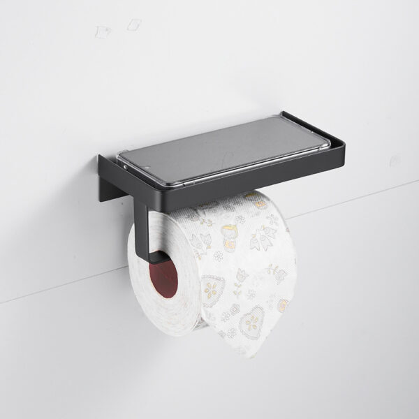 Premium Tissue Holder | Gun Grey Matte-Finish SS304 Stainless Steel Paper Holder with Integrated Smartphone Shelf