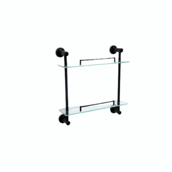 Double Glass Shelf | 40 cm Two-Tier Tempered Glass Organizer with Matte Black Hardware