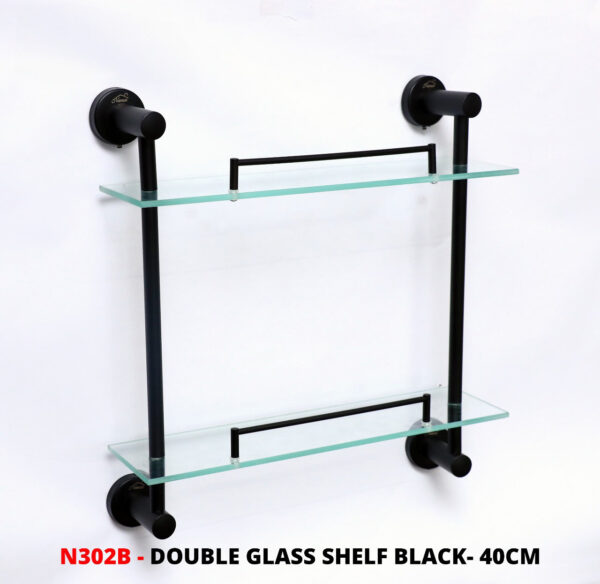Double Glass Shelf | 40 cm Two-Tier Tempered Glass Organizer with Matte Black Hardware