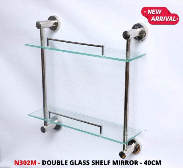 Double Glass Shelf | 40 cm Two-Tier Tempered Glass Organizer with Mirror Polish Hardware