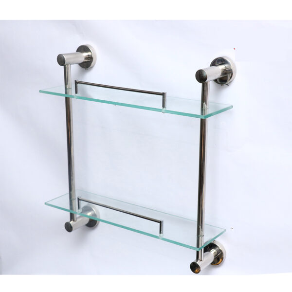 Double Glass Shelf | 40 cm Two-Tier Tempered Glass Organizer with Mirror Polish Hardware
