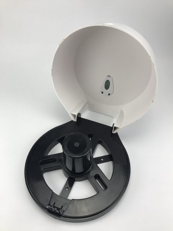 N319 – ABS White Jumbo Tissue Holder 14 Universal Jumbo Tissue Holder | ABS White Heavy-Duty Dispenser with Removable Adaptor Panel