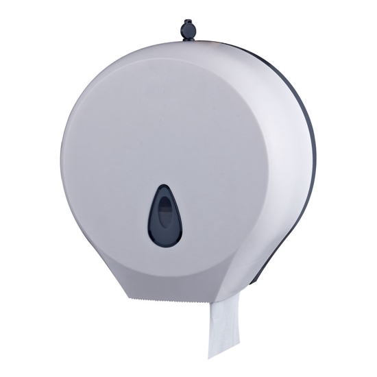 N319 – ABS White Jumbo Tissue Holder 17 Universal Jumbo Tissue Holder | ABS White Heavy-Duty Dispenser with Removable Adaptor Panel