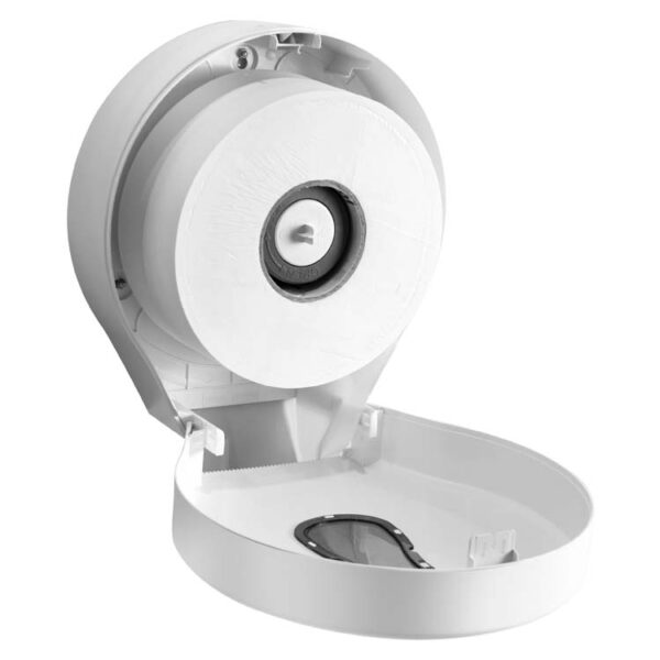 N319 – ABS White Jumbo Tissue Holder 21 Universal Jumbo Tissue Holder | ABS White Heavy-Duty Dispenser with Removable Adaptor Panel