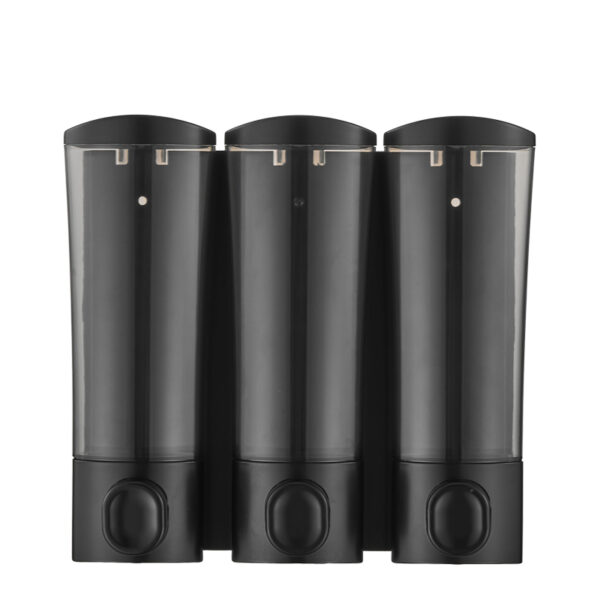 N326 – 3 In One Soap dispenser each 300ML – ABS Black 2 3-in-One Soap Dispenser | Triple 300ml ABS Black Wall-Mounted Unit