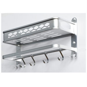 Aluminium Single Shelf | 40 cm Wall Organizer with Towel Bar & 8 Sliding Hooks