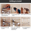 N343 – Aluminium Double Shelf with 8 hooks + Towel Bar – 40cm 3 Aluminium Double Shelf | 40 cm Multi-Functional Rack with 8 Hooks & Towel Bar