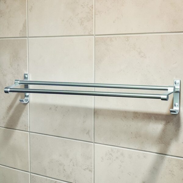 N346 – Double Towel Bar – High Density Aluminium 3 Double Towel Bar with Integrated Hooks | High-Density Aluminium Dual-Rail Wall Rack