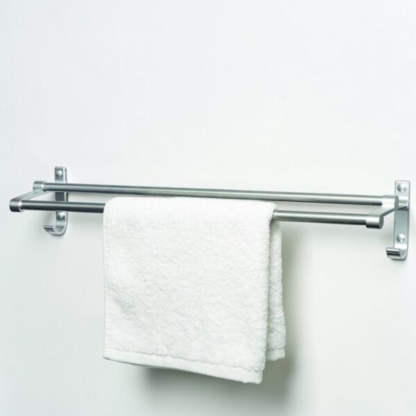 N346 – Double Towel Bar – High Density Aluminium 6 Double Towel Bar with Integrated Hooks | High-Density Aluminium Dual-Rail Wall Rack