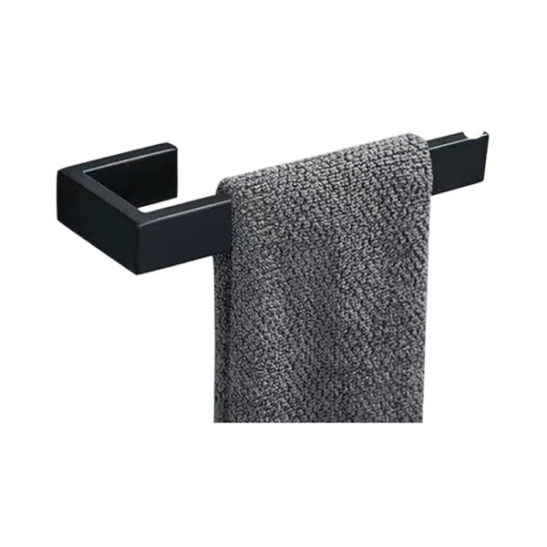Premium Square Hand Towel Holder | Matte Black Architectural Towel Bar with Concealed Screws