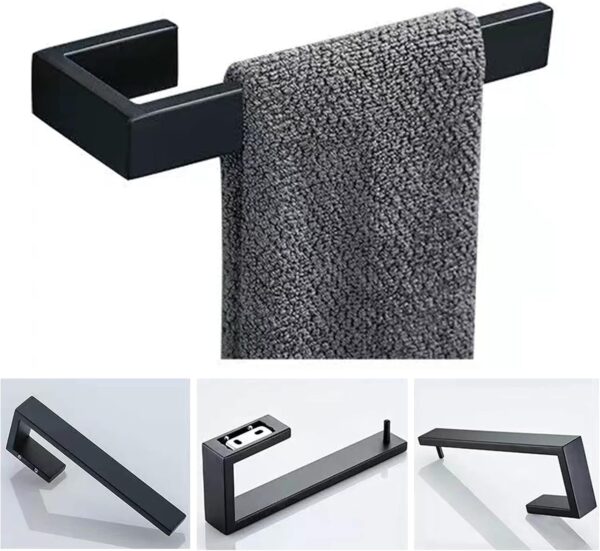 Premium Square Hand Towel Holder | Matte Black Architectural Towel Bar with Concealed Screws
