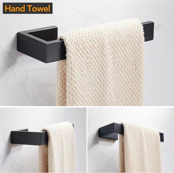 Premium Square Hand Towel Holder | Matte Black Architectural Towel Bar with Concealed Screws