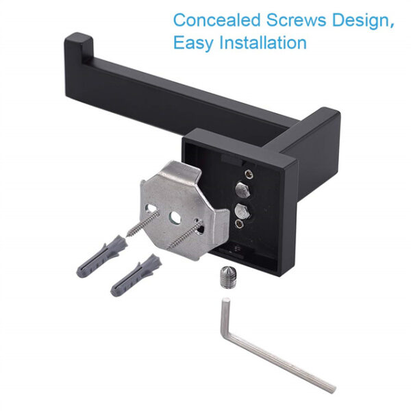 Premium Square Hand Towel Holder | Matte Black Architectural Towel Bar with Concealed Screws