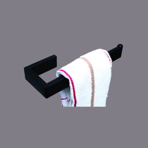 Premium Square Hand Towel Holder | Matte Black Architectural Towel Bar with Concealed Screws